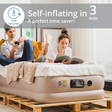 Load image into Gallery viewer, Simpli Comfy Inflatable Twin Air Mattress with Built in Pump Self Inflating Blow Up Durable Heavy Duty Stay Firm Comfortable Air Bed 18” Elevated for Home Guest Travel Relocate Camping - Simpli Comfy Inflatable Air Mattress