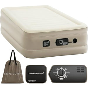 Simpli Comfy Inflatable Twin Air Mattress with Built in Dual Pump Choose Your Firmness Level Self Inflating Blow Up Air Bed 18” Elevated for Home Guest Travel Relocate Camping - Simpli Comfy Inflatable Air Mattress